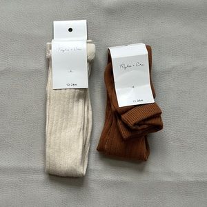 NWT Set of 2 Rylee & Cru Ribbed Tights- natural & cinnamon, Size 12-24 mo.